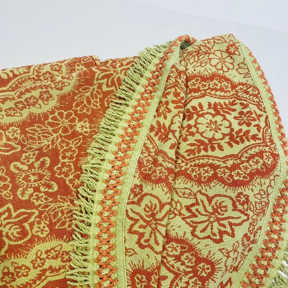 Antique Orange & Gold Large Coverlet Blanket Quilt Fringe Embroidery Vintage WOW - Picture 7 of 10